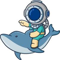 The diver enjoy riding a big dolphin vector