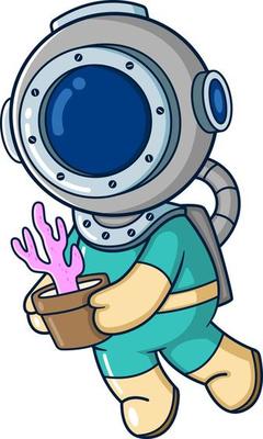 The diver brings a cute cactus plant in a pot