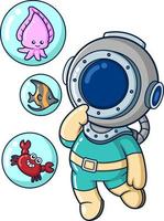 The diver confusing to option sea animal for playing together vector