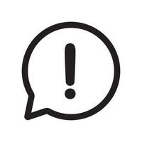Exclamation mark in outline speech bubble isolated flat design vector illustration.