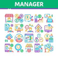 Account Manager Work Collection Icons Set Vector