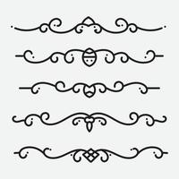 Set of ornamental filigree flourishes and thin dividers. Classical vintage elements, vector illustration