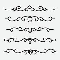 Set of ornamental filigree flourishes and thin dividers. Classical vintage elements, vector illustration