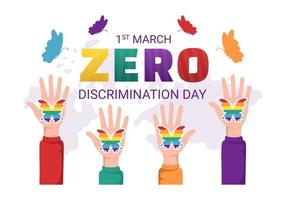 Zero Discrimination Day Illustration with Different People and Different Colors for Landing Page in Cartoon Hand Drawn Butterfly Flying Template vector