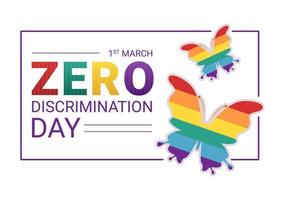 Zero Discrimination Day Illustration with Different People and Different Colors for Landing Page in Cartoon Hand Drawn Butterfly Flying Template vector