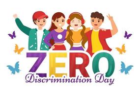 Zero Discrimination Day Illustration with Different People and Different Colors for Landing Page in Cartoon Hand Drawn Butterfly Flying Template vector