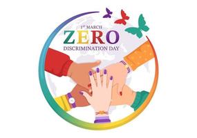 Zero Discrimination Day Illustration with Different People and Different Colors for Landing Page in Cartoon Hand Drawn Butterfly Flying Template vector