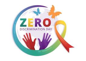 Zero Discrimination Day Illustration with Different People and Different Colors for Landing Page in Cartoon Hand Drawn Butterfly Flying Template vector