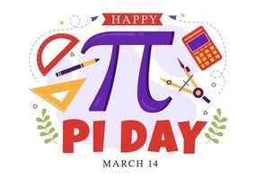 ilustración del día mundial pi con constantes matemáticas, letras griegas o pastel dulce horneado para la página de inicio en plantillas de símbolos de dibujos animados dibujados a mano vector