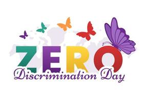 Zero Discrimination Day Illustration with Different People and Different Colors for Landing Page in Cartoon Hand Drawn Butterfly Flying Template vector