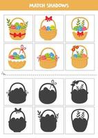 Find shadows of Easter baskets. Cards for kids. vector