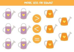 More, less or equal with watering cans. vector