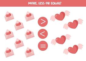 More, less or equal with cartoon valentine day elements. vector