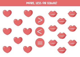 More, less or equal with cartoon valentine day elements. vector