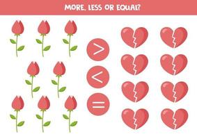 More, less or equal with cartoon valentine day elements. vector