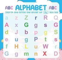 Search and circle the uppercase and lowercase of the A letter on the worksheet. Exercise for children to recognize the alphabet. Educational sheet for preschool. Vector file.