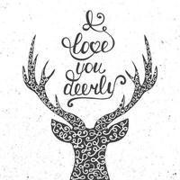 Card with hand drawn typography design element and deer vector