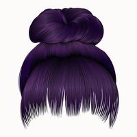 bun  hairs with fringe   purple colors . women fashion beauty style . vector