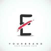 Letter E Logo Design With Red Slash Vector Illustration