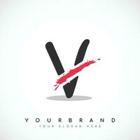 Letter V Logo Design With Red Slash Vector Illustration