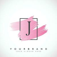 Letter J Logo Design With Pink Brush in Black Frame. Vector Illustration