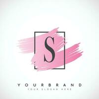 Letter S Logo Design With Pink Brush in Black Frame. Vector Illustration