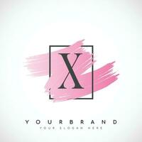 Letter X Logo Design With Pink Brush in Black Frame. Vector Illustration