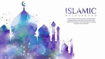 Hand-drawn Islamic celebration background. Beautiful multicolored mosque watercolor. Islamic banner with abstract and colorful mosque vector