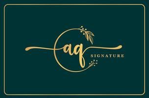 luxury gold signature initial Aq logo design isolated leaf and flower vector