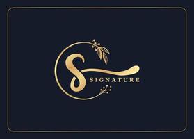 luxury signature initial S logo design isolated leaf and flower Signature AU-03 vector