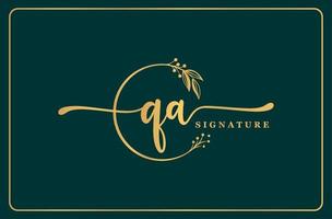 luxury gold signature initial qa logo design isolated leaf and flower vector