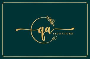 luxury gold signature initial qa logo design isolated leaf and flower vector