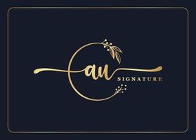 luxury gold signature initial Au logo design isolated leaf and flower vector