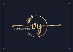 luxury gold signature initial Vy logo design isolated leaf and flower vector