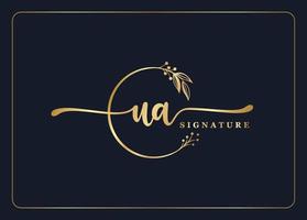 diseño de logotipo ua inicial de firma de oro de lujo hoja y flor aisladas vector