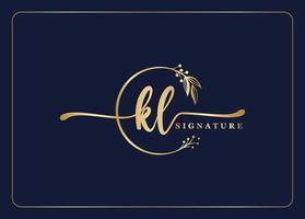 luxury gold signature initial KL logo design isolated leaf and flower vector