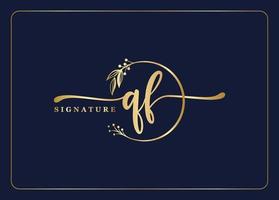 luxury gold signature initial QF logo design isolated leaf and flower vector