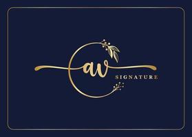 luxury gold signature initial AV logo design isolated leaf and flower vector