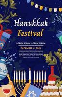 Hanukkah Poster with Flat Color Concept vector