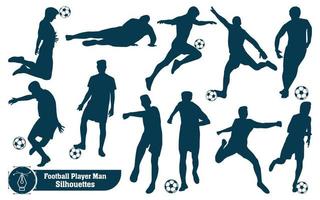 Vector collection of Male playing Soccer or football silhouettes in different poses