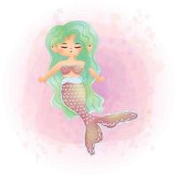 Cute Pastel Mermaid Cartoon Character Watercolor Graphics 01 vector