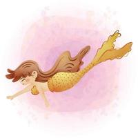 Cute Pastel Mermaid Cartoon Character Watercolor Graphics 05 vector