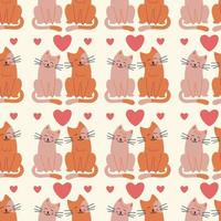 Seamless pattern. Vector design with cats and hearts suitable for Valentine's Day, for paper, cover, fabric, indoor decor and more. Illustration on a light background.