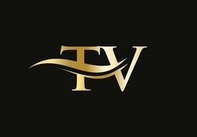 logotipo de tv moderno para marcas de lujo. vector de diseño de logotipo de empresa de carta de tv inicial