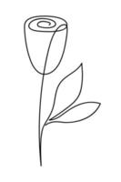 Rose drawing in single continuous line art style. Hand drawn contour vector illustration of flower.