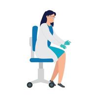 doctor female with surgical gloves sitting in chair vector