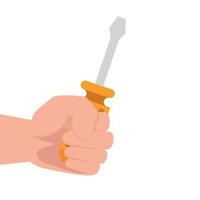 hand with screwdriver tool construction, on white background vector