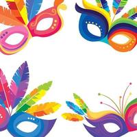 frame of masks carnival with feathers vector