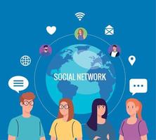 young people and social network community, interactive, communication and global concept vector