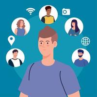 social network, young people connected by digitally, communicate and global concept vector